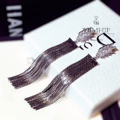 Khuyên Tai Dài HimHip Mặt Lá Phối Tua Rua Sang Trọng HKCC Đính Phale 1.2x9cm