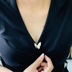 Trâm, Ghim Cài Áo HimHip Bướm Khảm Trai Đen Trắng Sang Trọng HKCC Đính Phale 2,3cm