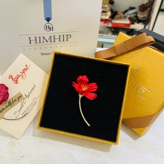 Trâm, Ghim Cài Áo HimHip Hoa Đỏ Nhụy Vàng Sang Trọng HKCC Đính Phale 3*6cm