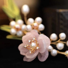 Kiềng Cổ HimHip Hạt Giả Trai Mix Đá Thạch Anh Xuân Hoa Ngọc Nữ Sang Trọng 15cm Phụ Kiện Áo Dài - Xanh Lục