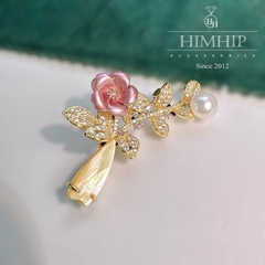 Trâm, Ghim Cài Áo HimHip Bình Hoa 5 Cánh Sang Trọng HKCC Đính Phale 2,5*5,5cm