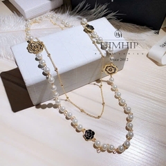 Vòng Cổ Thời Trang HimHip Hạt Giả Trai Mix Mặt Hoa Hồng HKCC Sang Trọng 88-80cm Phụ Kiện Áo Dài