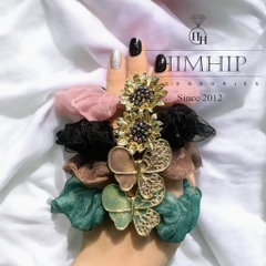 Scrunchies HimHip Phối Vải Voan Mặt Hướng Dương - Bướm Thanh Lịch 3cm