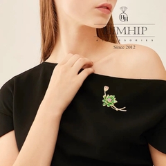 Trâm, Ghim Cài Áo HimHip Hoa Sen Xanh Sang Trọng HKCC Đính Phale 5*5cm