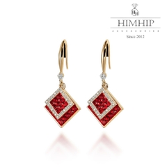 Khuyên Tai Ngắn HimHip Đôi Thoi Sang Trọng HKCC Đính Phale 1.6x3.4cm