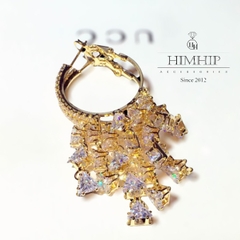Khuyên Tai Móc Tròn HimHip Chùm Đá Tam Giác Lấp Lánh HKCC Đính Phale 2.5x5.7cm