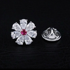 Pin Cài Áo HimHip Hoa Trắng Nụ đỏ Thanh Lịch HKCC Đính Phale 1.5cm