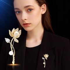 Trâm, Ghim Cài Áo HimHip Cành Hoa Sen Vàng Sang Trọng HKCC Đính Phale 2,5*7cm HPBD