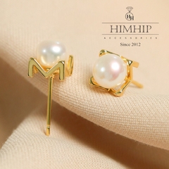 Khuyên Tai Nụ HimHip Nụ Trai Viền Vuông Vàng Sang Trọng HKCC Mix Ngọc Trai Phụ Kiện Áo Dài