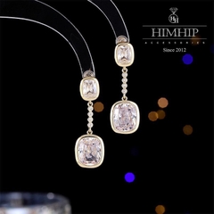 Khuyên Tai Ngắn HimHip Mặt Vuông Sang Trọng HKCC Đính Phale 3.5x1.2cm