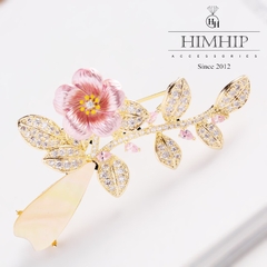 Trâm, Ghim Cài Áo HimHip Bình Hoa 5 Cánh Sang Trọng HKCC Đính Phale 2,5*5,5cm