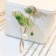 Trâm, Ghim Cài Áo HimHip Cành Sen Thanh Lịch HKCC Đính Phale - 4*6,5cm