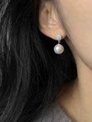 Khuyên Tai Ngắn HimHip Dáng Thả Sang Trọng HKCC Đính Phale, Tinh Thể Ngọc Trai 0.9x2.2cm