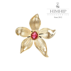 Trâm, Ghim Cài Áo HimHip Hoa Lan Nhụy Đỏ Sang Trọng HKCC Đính Phale 5*5,5cm