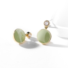 Khuyên Tai Ngắn HimHip Mặt Ngọc Trà Xanh Thanh Lịch HKCC Đính Phale 1x1.7cm