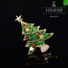 Trâm, Ghim Cài Áo HimHip Cây Thông Gắn Ngôi Sao Sang Trọng HKCC Đính Phale 3*4cm