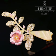 Trâm, Ghim Cài Áo HimHip Bình Hoa 5 Cánh Sang Trọng HKCC Đính Phale 2,5*5,5cm