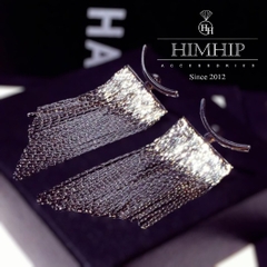 Khuyên Tai Bản To HimHip Mặt Móc C Phối Tua Rua Sang Trọng HKCC 2.1x6cm