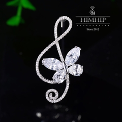 Trâm, Ghim Cài Áo HimHip Nốt Nhạc Cánh Bướm Quý Phái HKCC Đính Phale 2,5*4,5cm