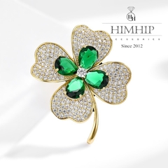 Trâm, Ghim Cài Áo HimHip Hoa 4 Cánh May Mắn HKCC Mix Phale Xanh 3.3*4cm