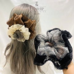 Scrunchies HimHip Bản To Phối Vải Voan Nhún Viền Ren Sang Trọng ~ 25cm