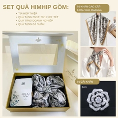 Set Quà HimHip Khăn Lụa Cao Cấp 65x65cm & Cài Khăn Kèm Túi Hộp Thiệp - 1327