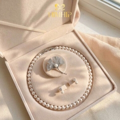 Set Trang Sức HimHip Vòng Cổ Tinh Thể 8Li, Khuyên Tai Ngắn Trai Thật & Cài Áo Ngân Hạnh Kèm Túi Hộp Thiệp -115