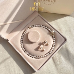 Set Trang Sức HimHip Vòng Cổ Tinh Thể 8Li, Khuyên Tai Ngắn Trai Thật & Cài Áo Phúc Lộc Hạnh Ngân Kèm Túi Hộp Thiệp -114