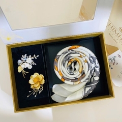 Set Quà HimHip Khăn Lụa Cao Cấp 85x85cm & Cài Áo Kèm Túi Hộp Thiệp - 1446