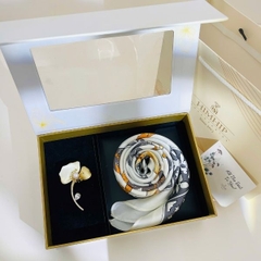Set Quà HimHip Khăn Lụa Cao Cấp 85x85cm & Cài Áo Kèm Túi Hộp Thiệp - 1419
