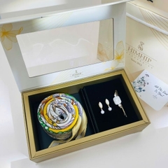 Set Quà HimHip Khăn Lụa Cao Cấp 65x65cm & Kẹp Mái, Khuyên Tai Kèm Túi Hộp Thiệp - 1370