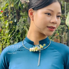 Kiềng Cổ HimHip Hạt Giả Trai Mix Khảm Trai Xuân Hoa Ngọc Nữ Sang Trọng 15cm Phụ Kiện Áo Dài - Xanh Nõn