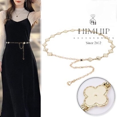 Dây Lưng HimHip Xích Mặt Cỏ 4 Lá 2 Màu Trắng Đen Thanh Lịch 102x2cm