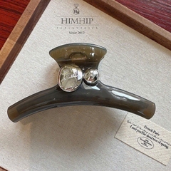 Kẹp Càng Cua HimHip Composite Đính Hạt Tròn Tráng Gương Thanh Lịch 18 Răng 12x5cm