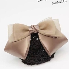 Kẹp Bối, Búi Lưới HimHip Phối Vải Voan Nơ Nâu Thanh Lịch 14cm