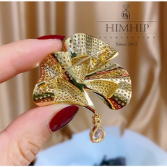 Trâm, Ghim Cài Áo HimHip Lá Vàng Sang Trọng HKCC Đính Phale 4*5cm