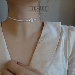 [Thiết Kế] Vòng Cổ HimHip Trai Thật Mix Mặt Hoa Hồng Khảm Trai Sang Trọng 35+5cm