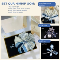 Set Quà 20/10 HimHip Khăn Viscose 90x90cm & Cài Khăn, Cài Áo Kèm Túi Hộp Thiệp - 1278