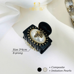 Kẹp Càng Cua HimHip Composite Mặt Ovan Đính Ong Vàng Sang Trọng 8 răng 3x4cm