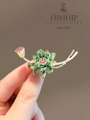 Trâm, Ghim Cài Áo HimHip Hoa Sen Xanh Sang Trọng HKCC Đính Phale 5*5cm