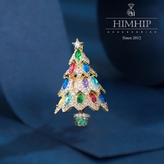 Trâm, Ghim Cài Áo HimHip Cây Thông Noel Sang Trọng HKCC Mix Đá Phale Nhiều Màu 2,8*4cm