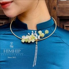 Kiềng Cổ HimHip Hạt Giả Trai Mix Khảm Trai Xuân Hoa Ngọc Nữ Sang Trọng 15cm Phụ Kiện Áo Dài - Xanh Nõn