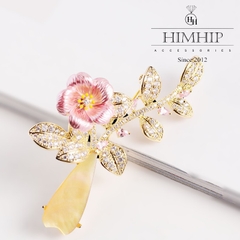 Trâm, Ghim Cài Áo HimHip Bình Hoa 5 Cánh Sang Trọng HKCC Đính Phale 2,5*5,5cm