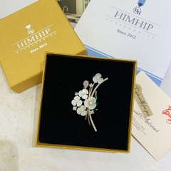 Trâm, Ghim Cài Áo HimHip Cành Hoa Mai Trắng Khảm Trai Thanh Lịch HKCC Đính Phale 5,7*3cm
