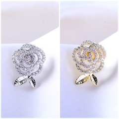 Pin Cài Áo HimHip Hoa Hồng Xoắn Lá Vàng Nữ Tính HKCC Đính Phale 1.5cm