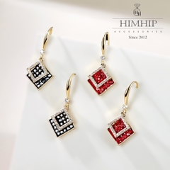 Khuyên Tai Ngắn HimHip Đôi Thoi Sang Trọng HKCC Đính Phale 1.6x3.4cm