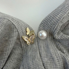 Trâm, Ghim Cài Xiên HimHip Đôi Bướm Vàng Sang Trọng HKCC Mix Hạt Giả Trai 3.5cm