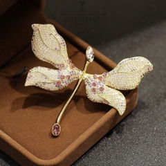 Trâm, Ghim Cài Áo HimHip Chuồn Chuồn Cánh Lá Phong Thanh Lịch HKCC Đính Phale 6,5*8cm