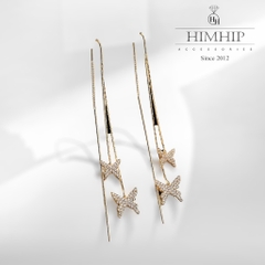Khuyên Tai Dài HimHip Dây Mảnh Phối Đôi Bướm Thanh Lịch HKCC Đính Phale 0.7x8.5cm