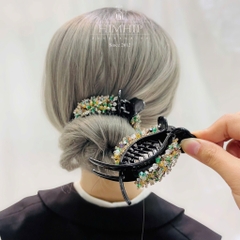 Kẹp Càng Cua HimHip Composite Đính Hạt Đá Nhỏ Dáng Dài Cổ Điển 3 Răng 6cm